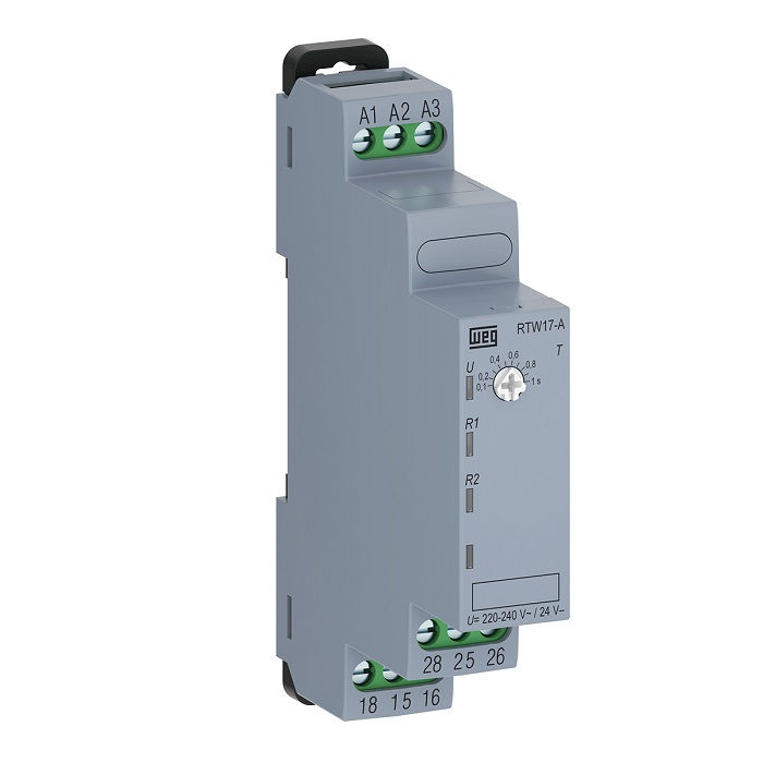 Relé Tempo Relé Tempo com Retardo Energização RTW17 1-10S 220VCA/24VCC 1 Contato Reversível (NAF) 50/60 Hz