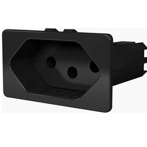 Tomada PVC 2P+T Retangular para Painel 20A/250VCA Preta com Rabicho 150 mm