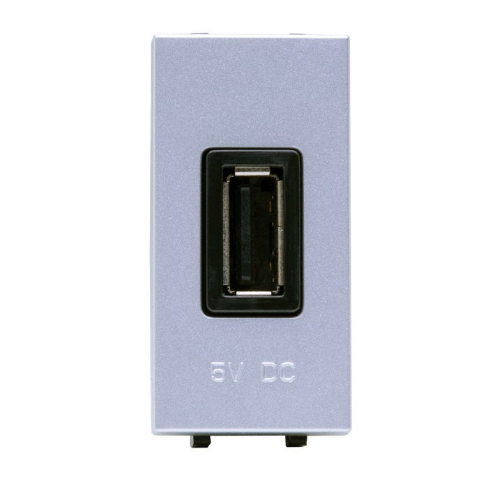 Módulo Módulo Carregador USB 2.0 0,75A 127/220VCA PVC 1 Módulo Prata Linha Unno Life