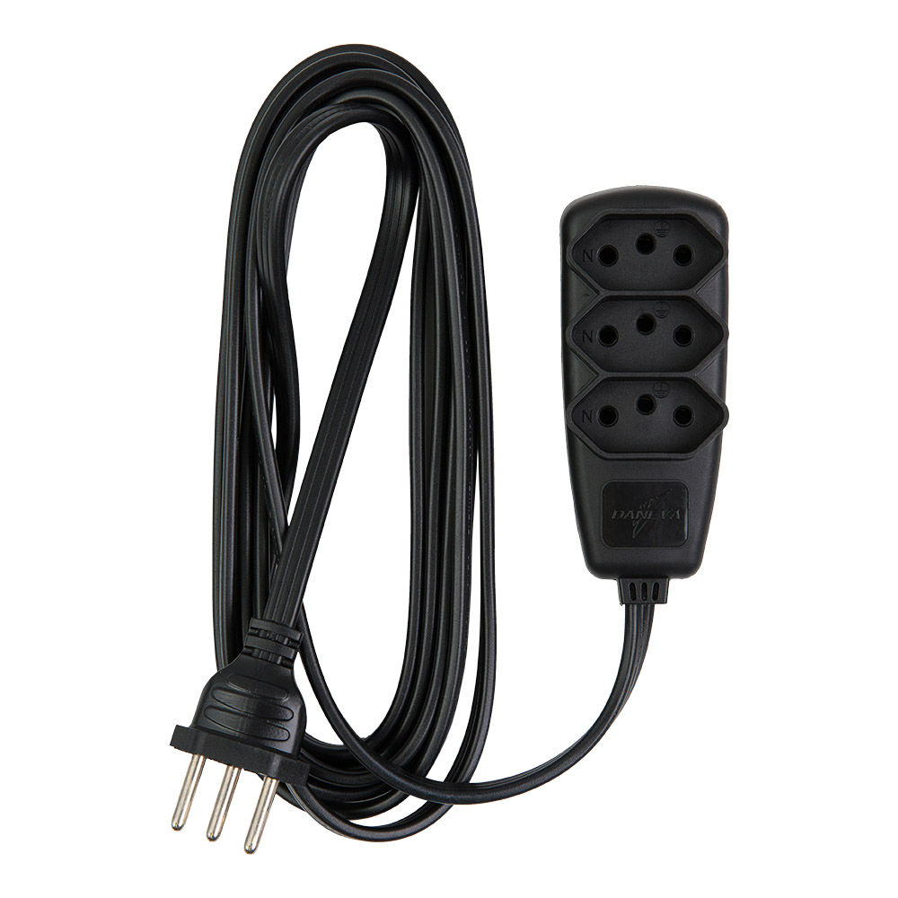 Extensão Extensão com 3 Tomadas 2P+T 10A-250VCA 3x0,75 mm² 10 M Preta Cabo PP