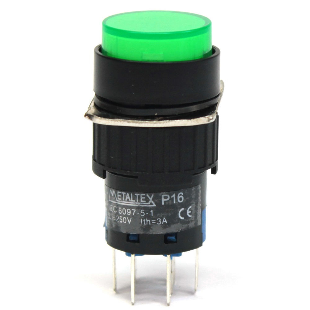 Botão Botão PVC Comando Pulsador 16,00 mm VD 24VCA/VCC Luminoso com LED 2 Contatos Reversível