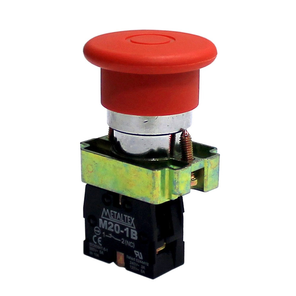 Botão Botão Metálico Emergência 22,00 mm VM sem Aro com Elemt 1NF Opaco Empurra Puxa