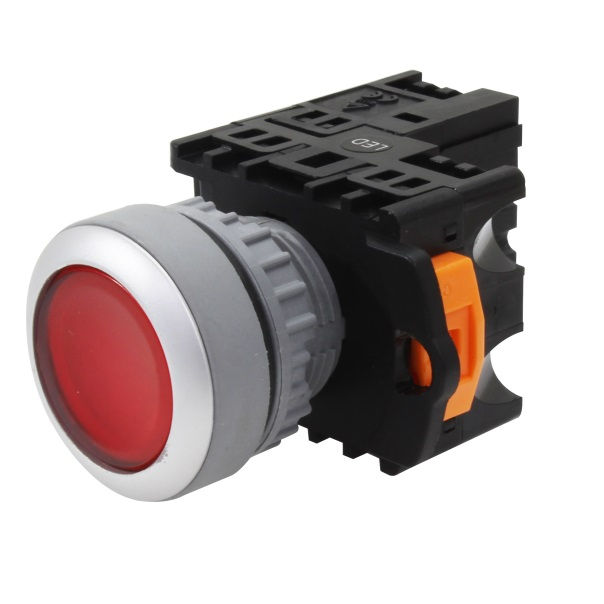 Botão Botão Pulsador PVC Faceado 22,00 mm Vermelho Aro Cromado com Elemento 1NF Luminoso IP65