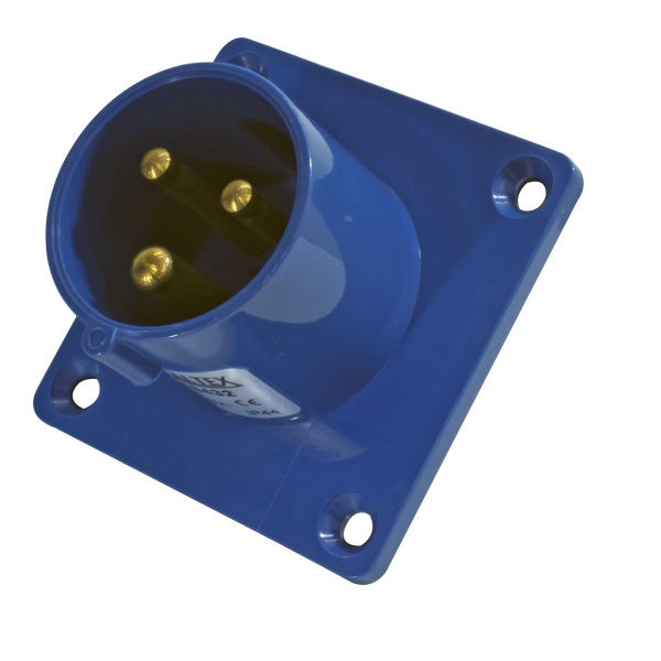 Tomada PVC 2P+T 6H Embutir Industrial Negativa 16A/250V Azul