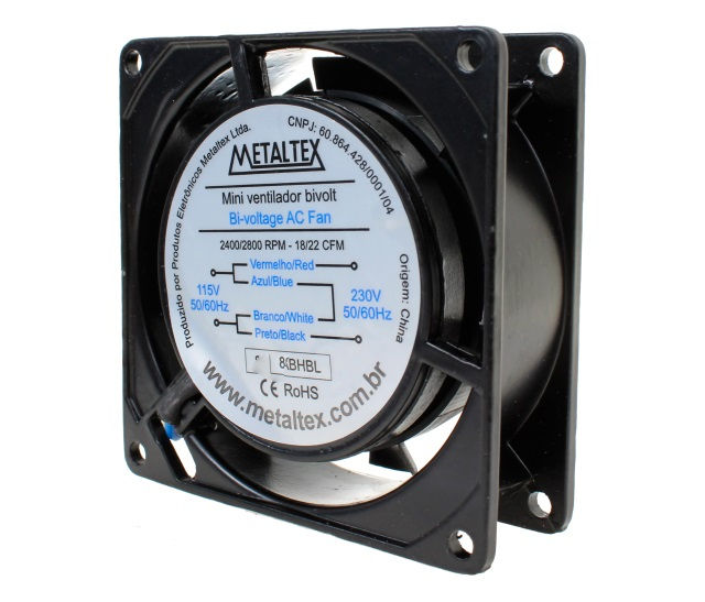 Ventilador Micro PVC Quadrado 120x120x38 mm 110-220VCA 21,5W 50/60 Hz 3000 RPM Preto