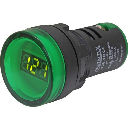 Medidor Digital Voltímetro V20 Display Digital 20-500VCA Categoria III 22 mm Verde