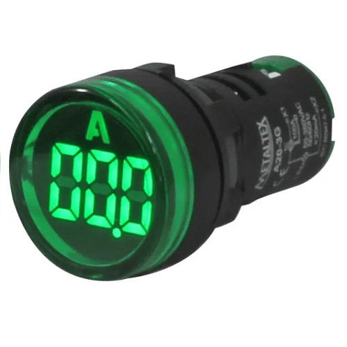 Medidor Digital Amperímetro A20 Display Digital 50-380VCA 100A Categoria III 22 mm Verde