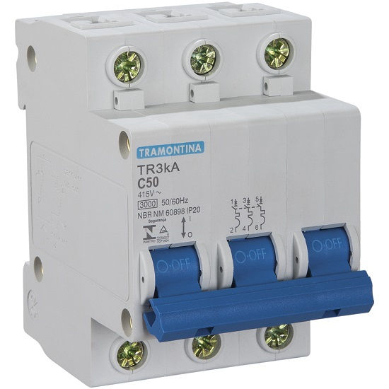 Disjuntor Termomagnético Fixo Tripolar TDJ3 C 50A 5 KA/3 KA 220/380VCA DIN