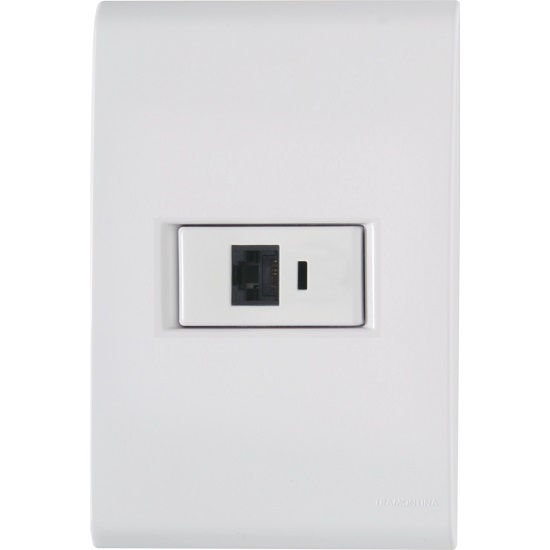Tomada Embutir Telefone RJ11 2 Fios Vertical 4x2 Branco Linha LIZ com Placa
