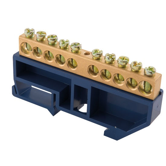 Barramento Cobre Neutro com Suporte Azul 16 mm com 10 Furos