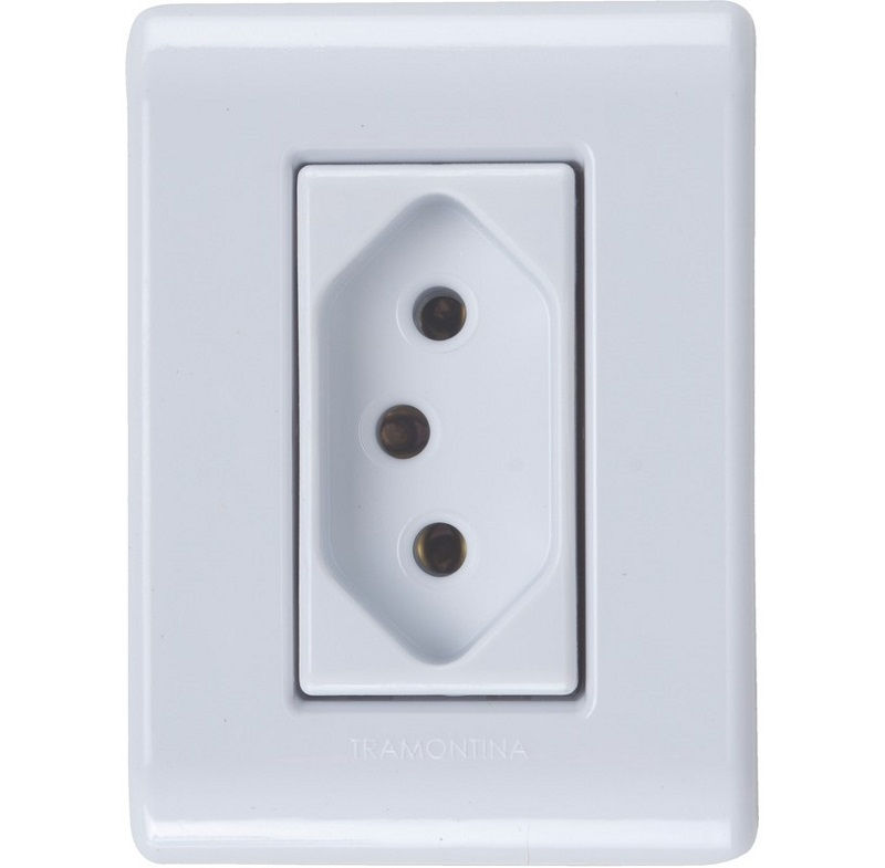 Tomada Sobrepor NBR 2P+T Simples Horizontal 10A/250VCA com Caixa 1 Módulo Branca Linha Lizflex 71x51,5 (Axl)