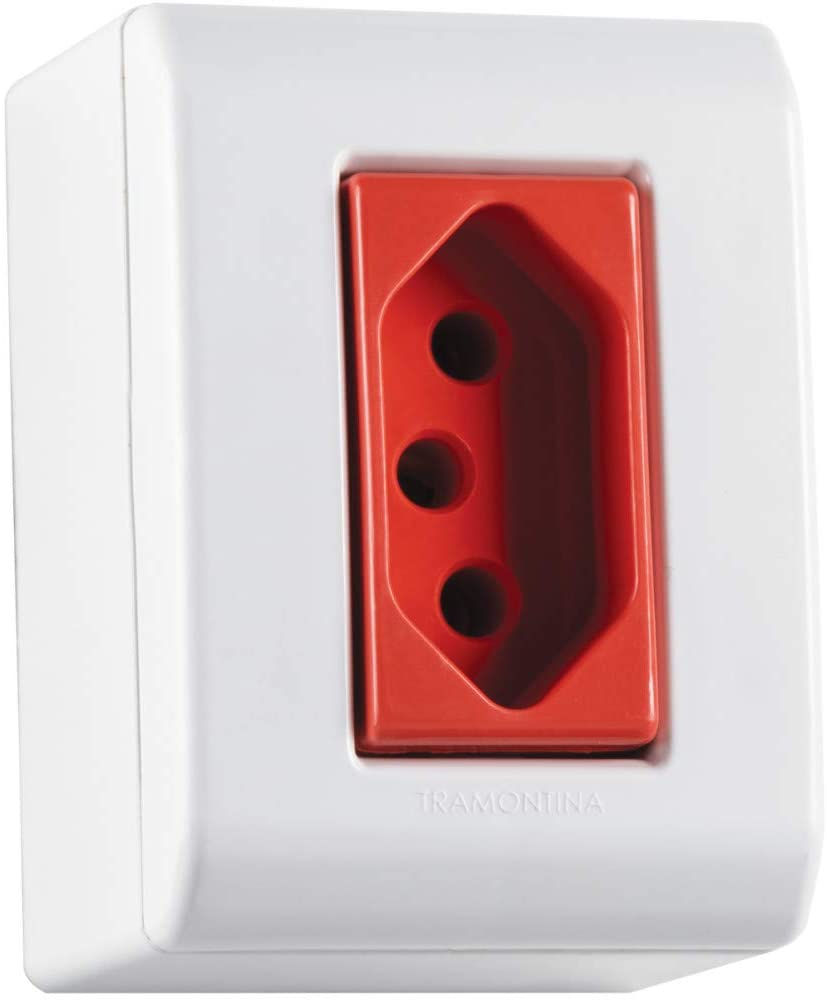 Tomada Sobrepor NBR 2P+T Simples Horizontal 20A/250VCA com Caixa 1 Módulo Vermelha Linha Lizflex 71x51,5 (Axl)