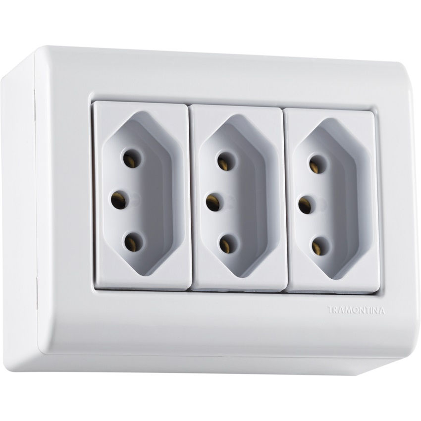 Tomada Sobrepor NBR 2P+T Tripla Horizontal 20A/250VCA com Caixa 3 Módulos Branca Linha Lizflex 71x90 (Axl)