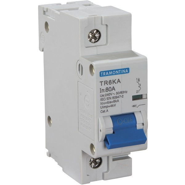Disjuntor Termomagnético Fixo Unipolar TR6 KA C 80A 10 KA/6 KA 127/220VCA DIN