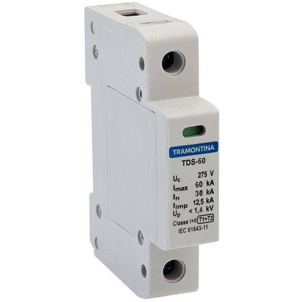 Dispositivo DPS Unipolar 12,5 KA/60 KA 220VCA Proteção Contra Surto DIN Classe I e II