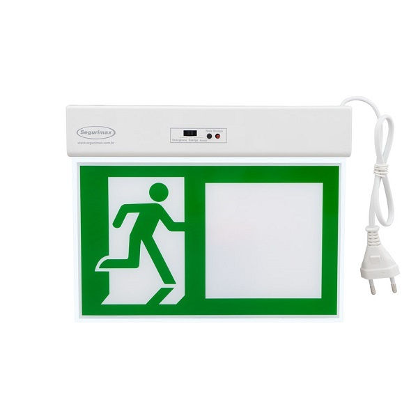 Placa Sinalização Luminosa PVC 110/220VCA Saída Rota de Fuga Dupla Face 240x183x21 mm Verde/Branca SLIM