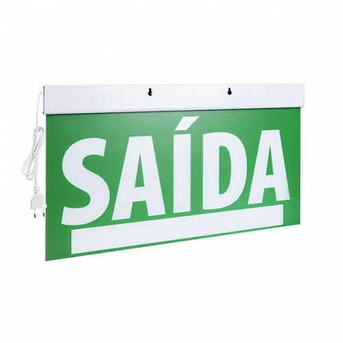 Placa Sinalização Luminosa PVC 110/220VCA Saída Dupla Face 510x310x25 mm Verde/Branca SLIM com Adesivo Seletor