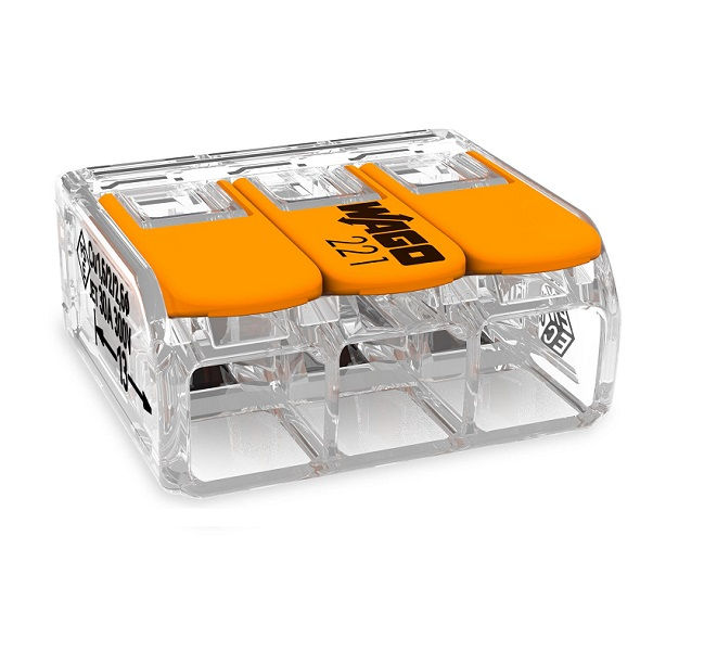 Conector Emenda Tripolar PVC para Cabos 6,00 mm² Transparente com Alavanca