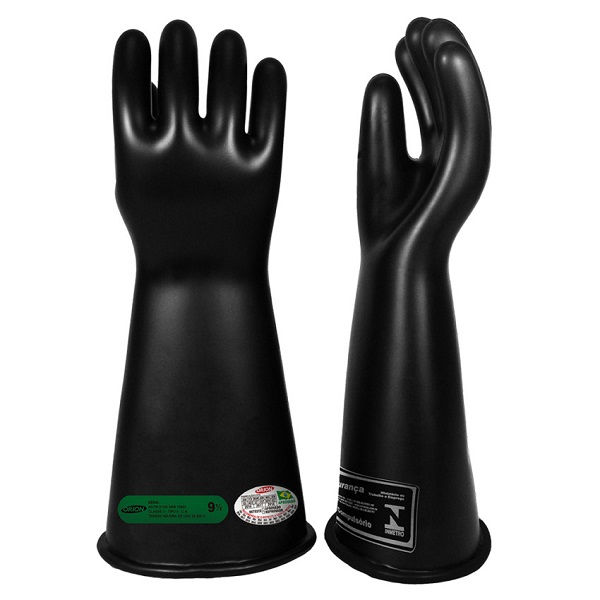 Luva Borracha Alta Tensão 26,5 kV Tamanho 10 (gg) Classe 3 Preta Ca 29772 com Etiqueta Verde