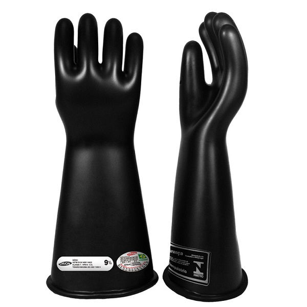 Luva Borracha Alta Tensão 7,5 kV Tamanho 9 (G) Classe 1 Preta Ca 29774 com Etiqueta Branca