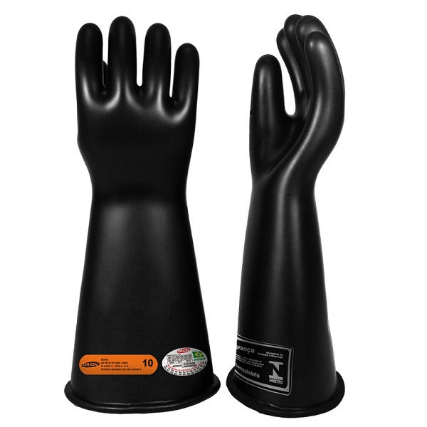 Luva Borracha Alta Tensão 36 kV Tamanho 9 (G) Classe 4 Preta Ca 29771 com Etiqueta Laranja