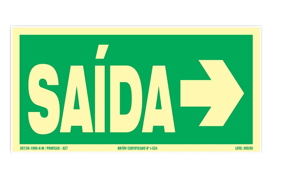 Placa Sinalização Saída com Boneco Direita PVC 120x240 mm Fotoluminescente/Verde