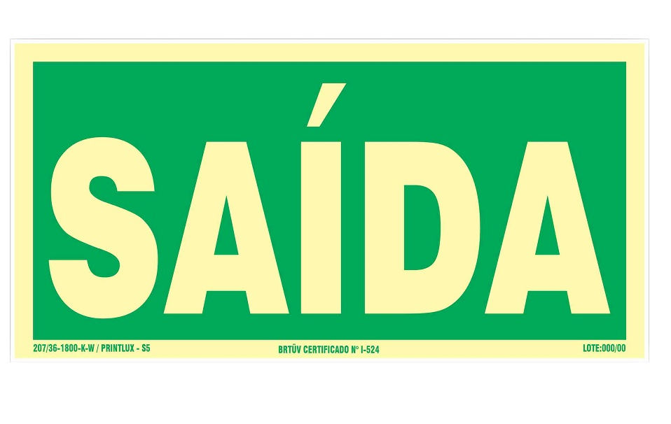 Placa Sinalização Saída PVC 120x240 mm Fotoluminescente/Verde