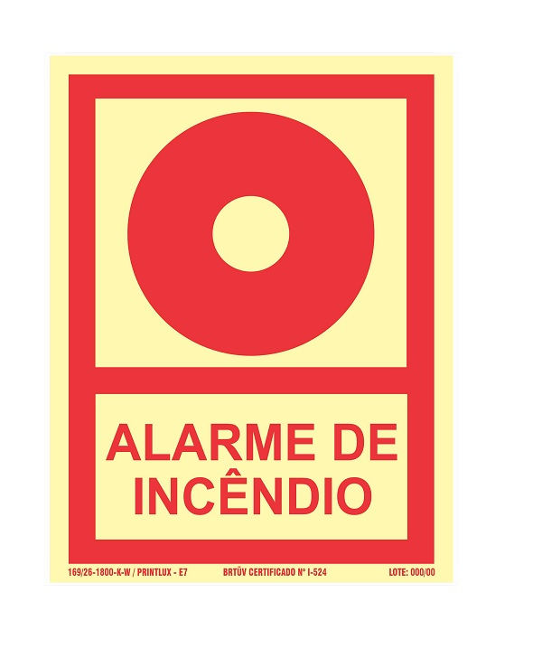 Placa Sinalização Alarme de Incêndio PVC 150x200 mm Fotoluminescente/Vermelha