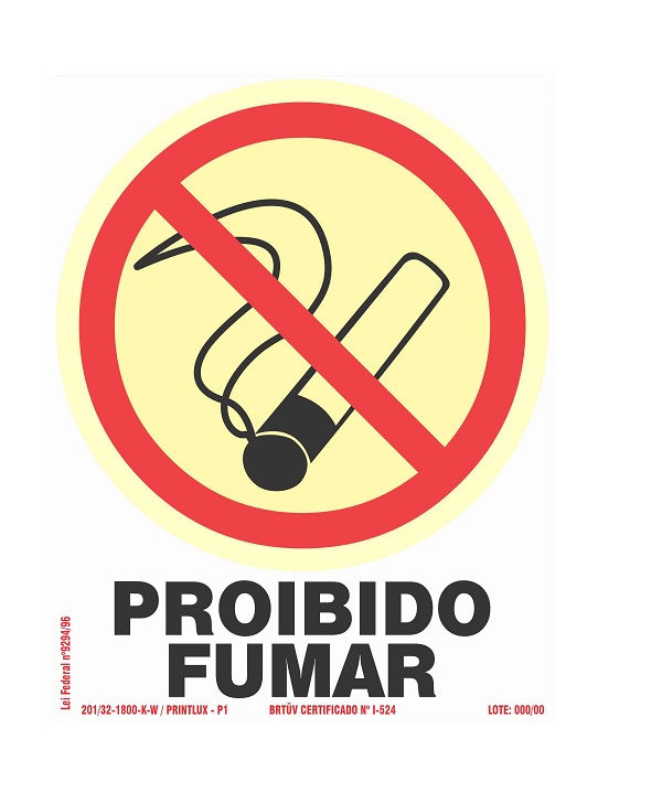 Placa Sinalização Proibido Fumar PVC 150x200 mm Branca/Preta/Vermelha