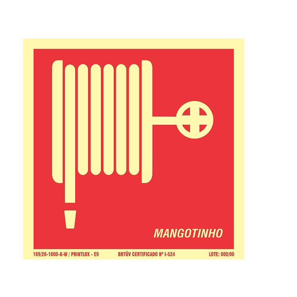 Placa Sinalização Mangotinho PVC 150x150 mm Fotoluminescente/Vermelha