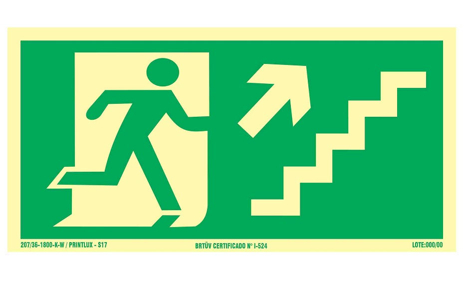 Placa Sinalização Escada Subida Direita PVC 120x240 mm Fotoluminescente/Verde