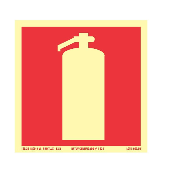 Placa Sinalização Extintor Incêndio PVC 300x300 mm Fotoluminescente/Vermelha
