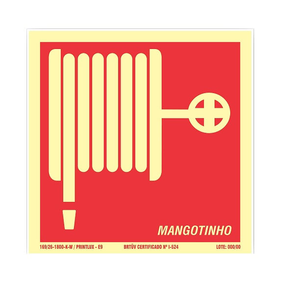 Placa Sinalização Mangotinho PVC 300x300 mm Fotoluminescente/Vermelho