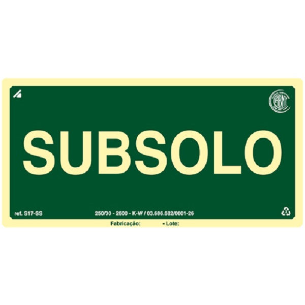 Placa Sinalização Pavimento Subsolo PVC 120x240 mm Fotoluminescente/Verde