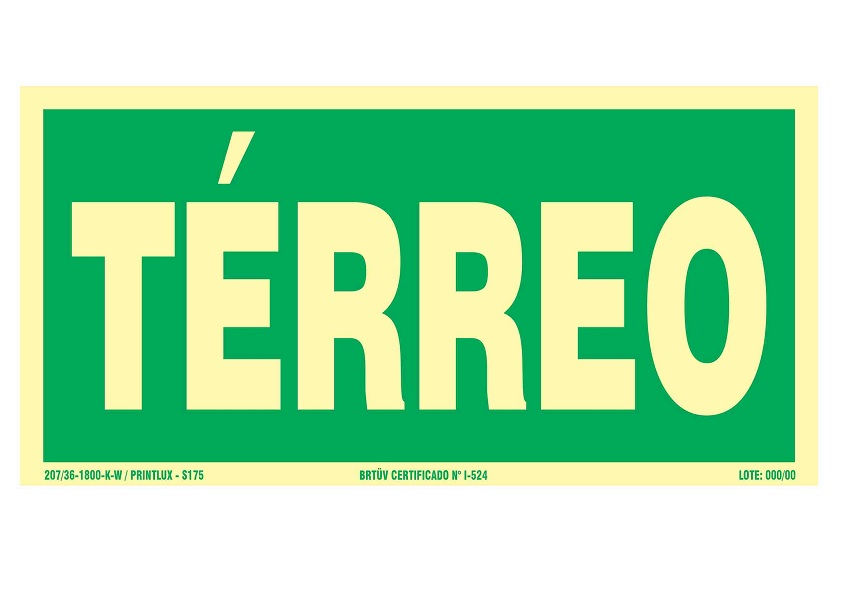 Placa Sinalização Pavimento Terreo PVC 100x200 mm Fotoluminescente/Verde