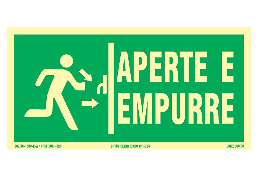 Placa Sinalização Aperte e Empurre PVC 100x400 mm Fotoluminescente/Verde