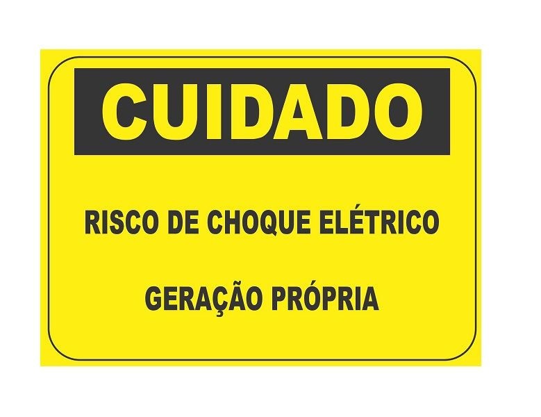 Placa Advertência Chapa Galvanizada Risco de Choque Elétrico Geração Propria 250x180 mm Amarela/Preta Padrão CEEE