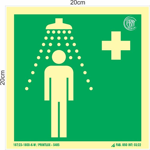 Placa Sinalização Chuveiros Automáticos PVC 200x200 mm Fotoluminescente/Vermelha