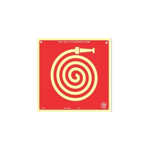 Placa Sinalização Mangueira PVC 200x200 mm Fotoluminescente/Vermelha