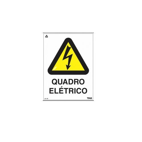 Placa Sinalização Quadro Elétrico PVC 150x200 mm Fotoluminescente/Branca/Preta