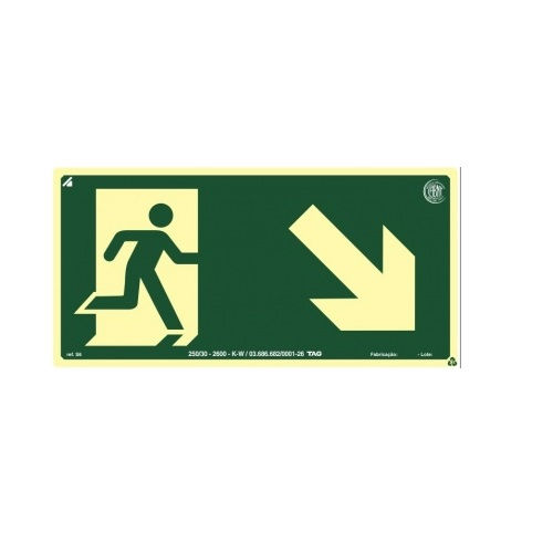 Placa Sinalização Rampa Desce a Direta PVC 120x240 mm Fotoluminescente/Verde