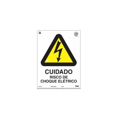 Placa Sinalização Risco de Choque Elétrico PVC 150x200 mm Fotoluminescente/Amarelo/Preto