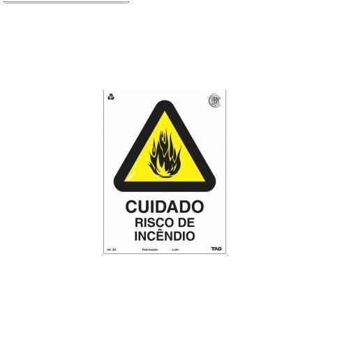 Placa Sinalização Risco Incêndio PVC 150x200 mm Fotoluminescente/Amarelo/Preto