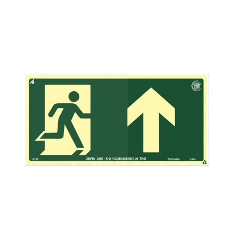 Placa Sinalização Rota de Fuga a Frente PVC 120x240 mm Fotoluminescente/Verde