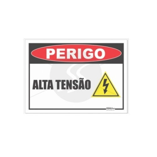 Placa Sinalização Alta Tensão PVC 250x350 mm Branca/Preta/Vermelha