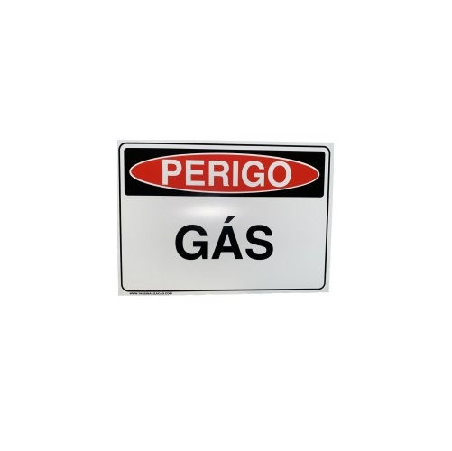 Placa Sinalização Central de Gás PVC 250x350 mm Branca/Preta/Vermelha