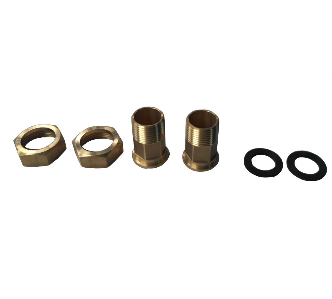 Kit Fixação para Hidrômetro Latão DN25 1'' Curto PAR de Porca, Tubete e Anel de Vedação Borracha
