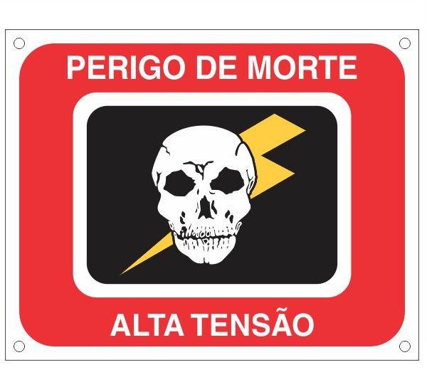 Placa Advertência Alumínio Perigo de Morte Alta Tensão 240x300 mm Vermelha/Preta/Branca