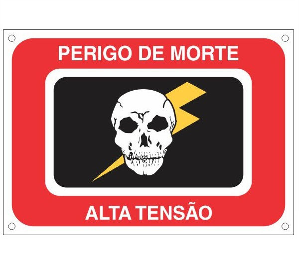 Placa Advertência Alumínio Perigo de Morte Mídia Tensão 240x340 mm Vermelha/Preta/Branca Padrão CEEE