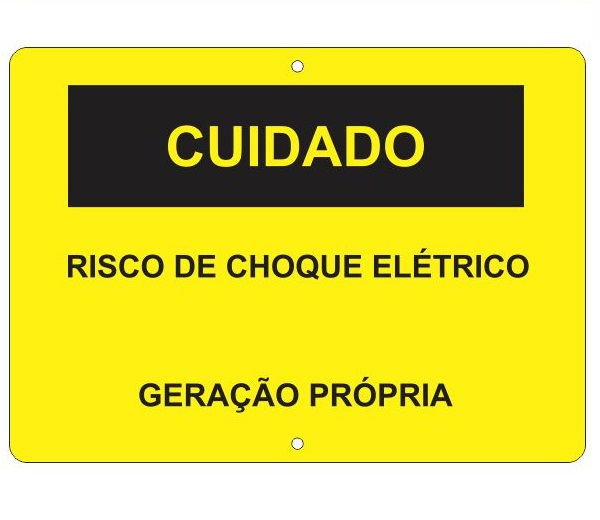Placa Advertência Alumínio Risco de Choque Elétrico Geração Propria 180x250 mm Amarela/Preta Padrão CEEE